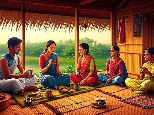 Illustration of a diverse group of people chatting online happily