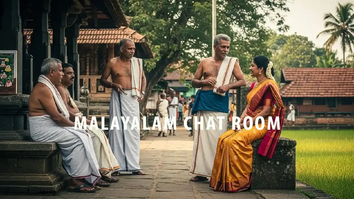 Happy Malayali friends chatting together on Malayalam Chat Room, representing the friendly community on ChatDesh