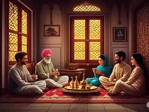 Illustration of a diverse group of people chatting online happily